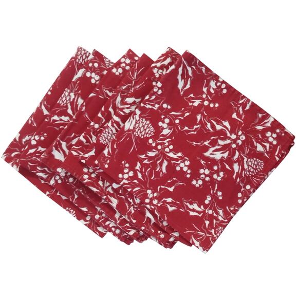 Ralph Lauren Holiday Dinner Napkins Bowen Pinecones Red Silver White Set 12 - Picture 4 of 10